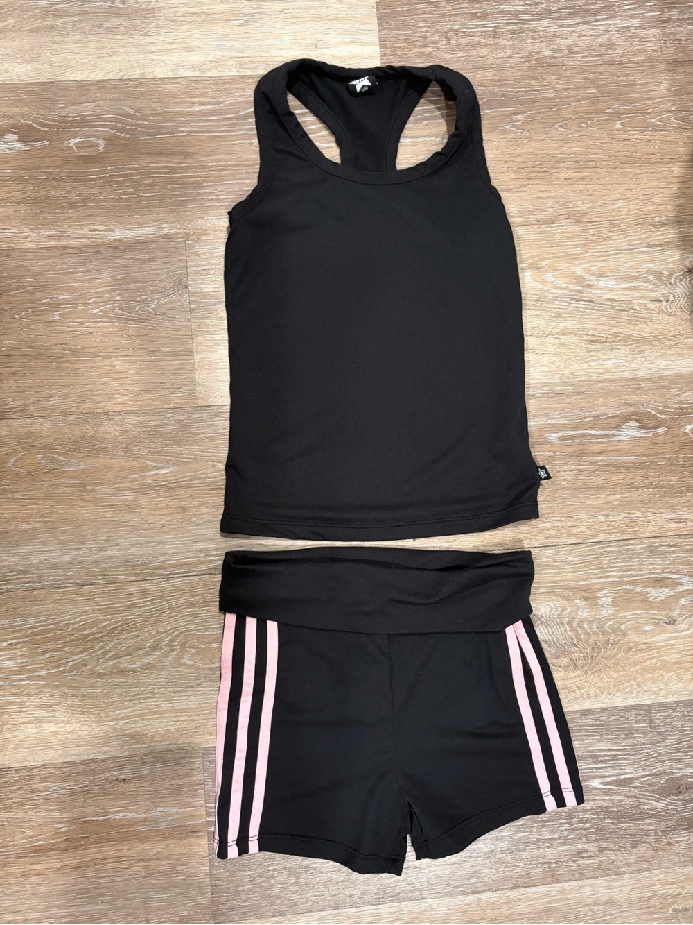 Kids Black Tank and Black/Pink Stripe Fold-Over Shorts Set